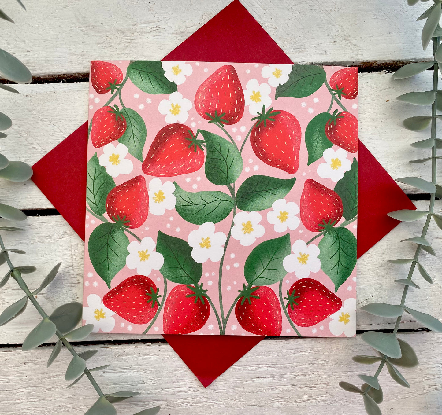 Strawberry and White Flower Card